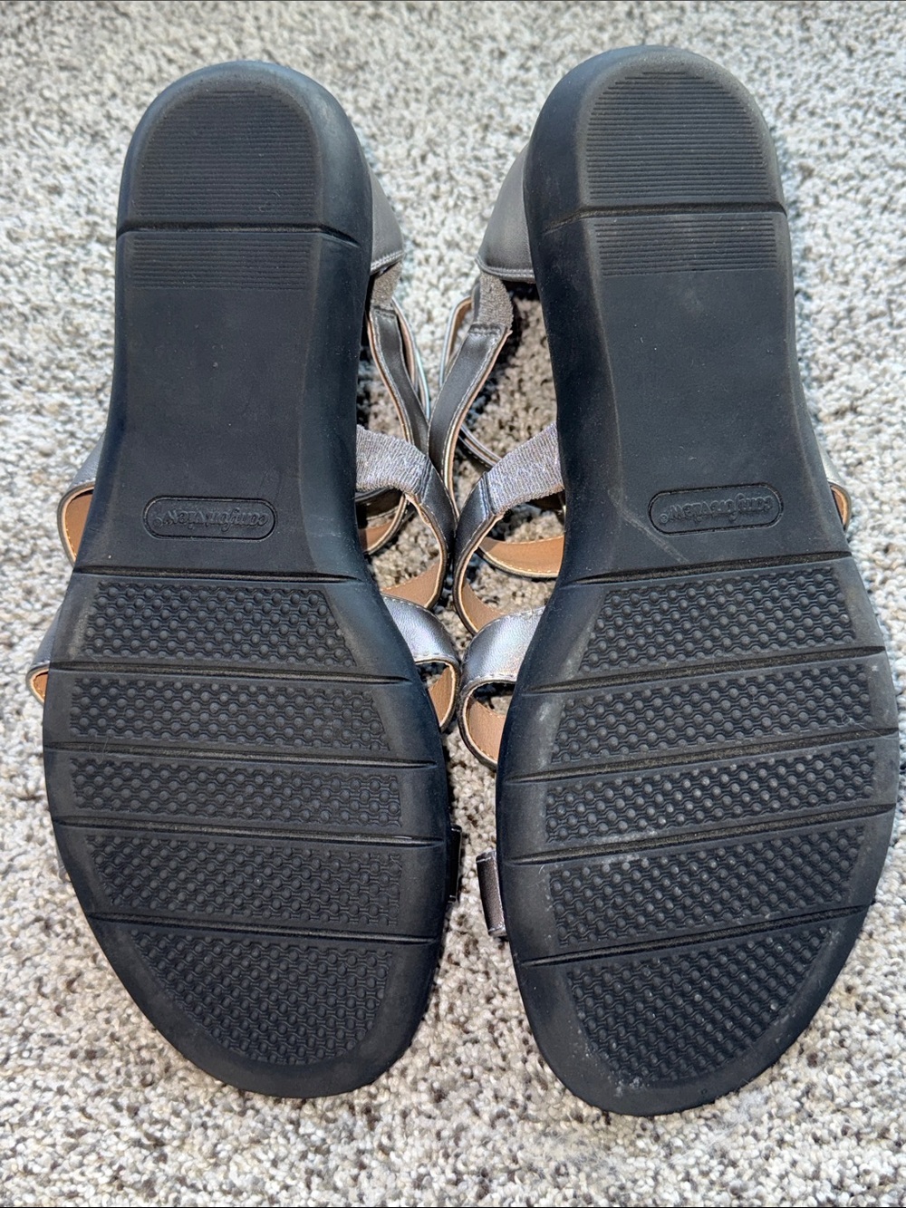 comfortview Metallic Silver Strappy Sandals with Red Jewel Accents - Picture 7 of 8